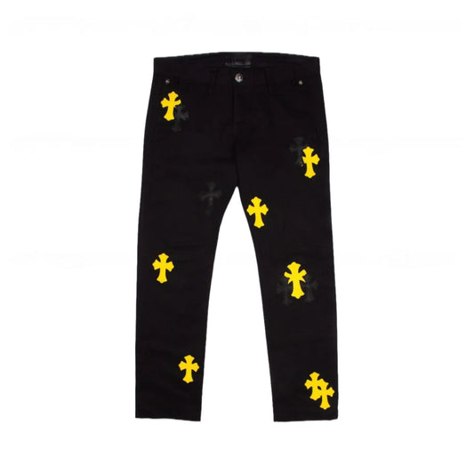 Chrome Hearts (1/1) Yellow Cross Patch Black Chino Pants