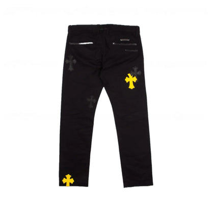 Chrome Hearts (1/1) Yellow Cross Patch Black Chino Pants