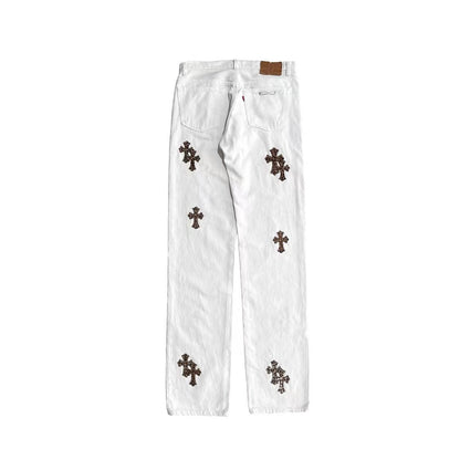 Chrome Hearts Levi's Leopard Cross Patch White Jeans