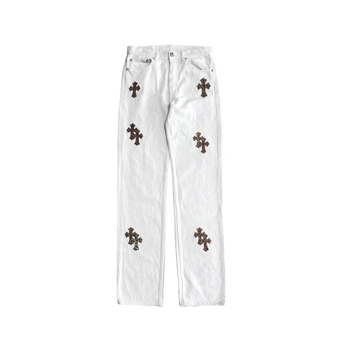 Chrome Hearts Levi's Leopard Cross Patch White Jeans